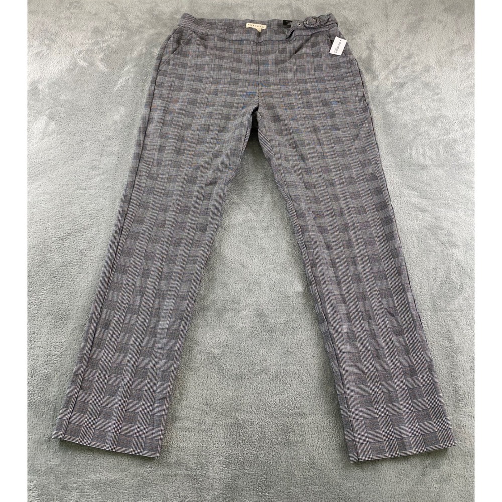 Retrology Women Grey Glen Plaid Slim High Waist Buckle Trousers Pants Sz 12 NWT